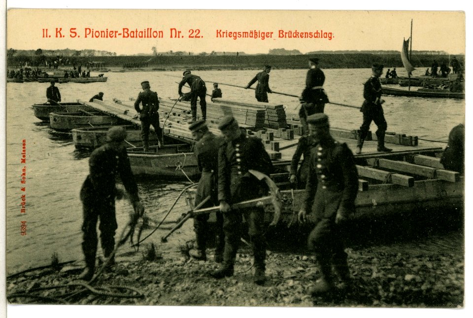 09394--1907-Kriegsmäßiger Brückenschlag-Brück & Sohn Kunstverlag