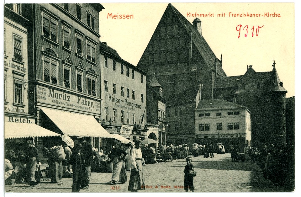 09310-Meißen-1907-Kleinmarkt mit Franziskanerkirche-Brück & Sohn Kunstverlag