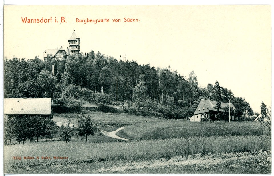 09034-Warnsdorf-1907-Burgbergwarte von Süden-Brück & Sohn Kunstverlag