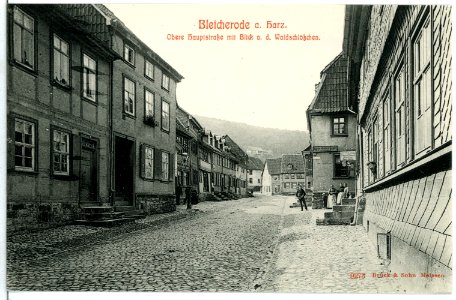 09273-Bleicherode-1907-Obere Hauptstraße mit Blick auf das Waldschlößchen-Brück & Sohn Kunstverlag