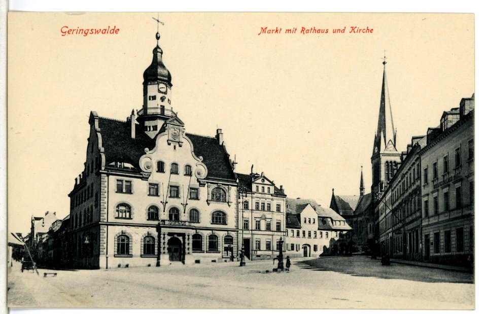 09013-Geringswalde-1907-Markt mit Rathaus & Kirche-Brück & Sohn Kunstverlag