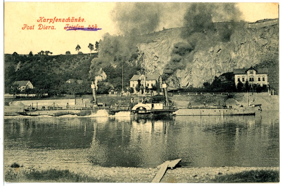 09480-Karpfenschänke-1908-Elbe mit Schlepper-Brück & Sohn Kunstverlag