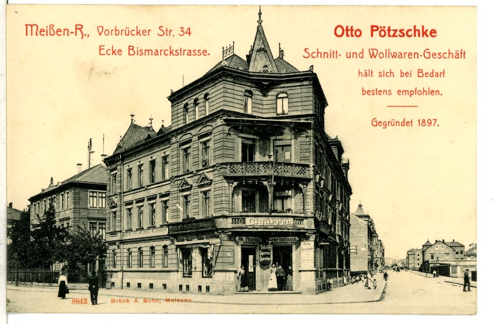 08842-Meißen-1907-Vorbrücker Straße 34 - Ecke Bismarckstraße-Brück & Sohn Kunstverlag
