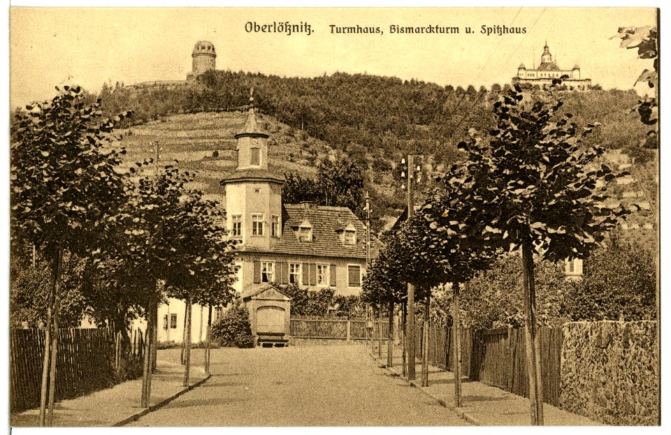 09338-Radebeul-1907-Oberlößnitz - Bismarckturm und Spitzhaus, Turmhaus-Brück & Sohn Kunstverlag