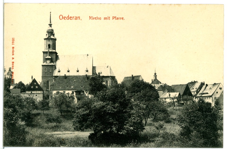 09344-Oederan-1907-Kirche mit Pfarre-Brück & Sohn Kunstverlag