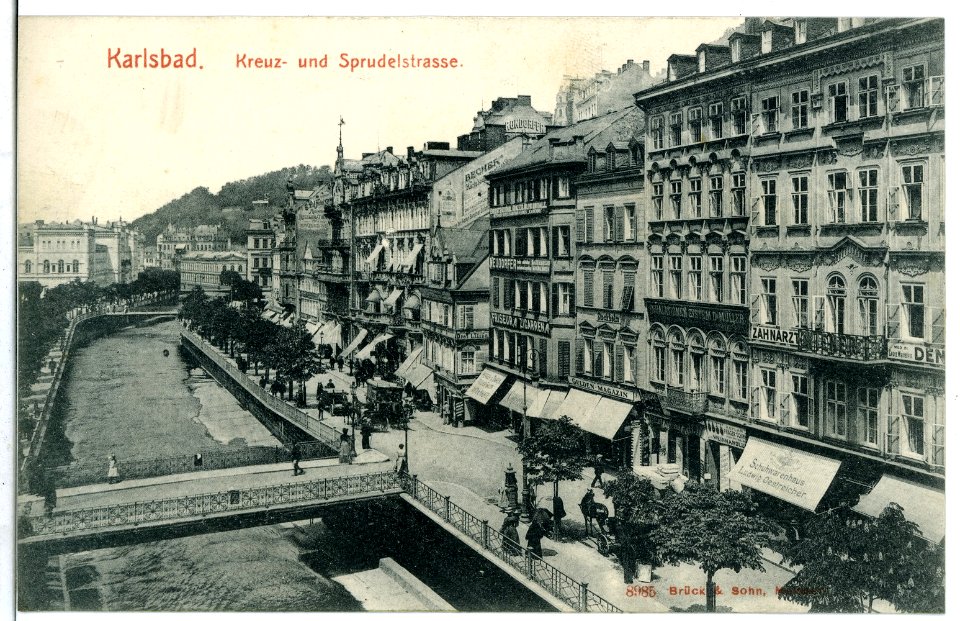 08985-Karlsbad-1907-Kreuz- und Sprudelstraße-Brück & Sohn Kunstverlag
