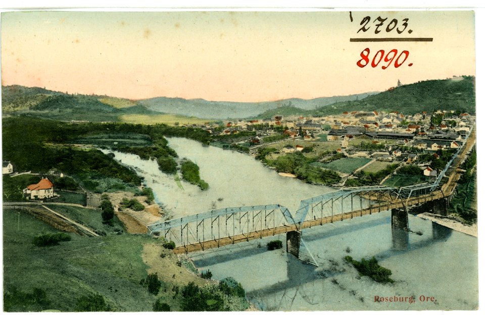 08090-Roseburg, Ore.-1906-Blick auf Roseburg und Brücke-Brück & Sohn Kunstverlag