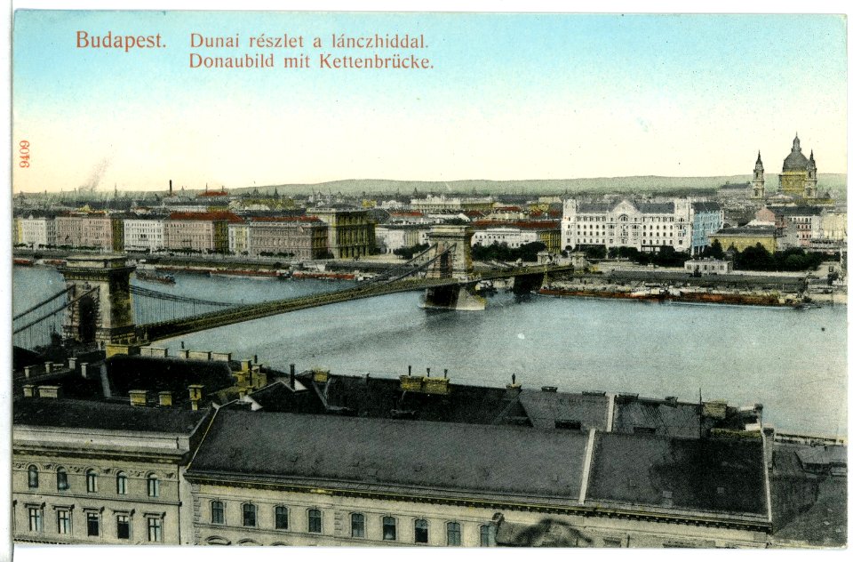 09409-Budapest-1908-Donaubild mit Kettenbrücke-Brück & Sohn Kunstverlag