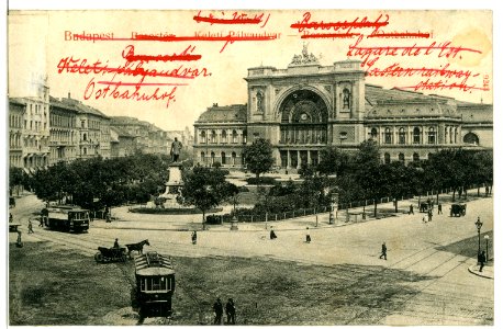 09243-Budapest-1907-Ostbahnhof mit Straßenbahnen-Brück & Sohn Kunstverlag