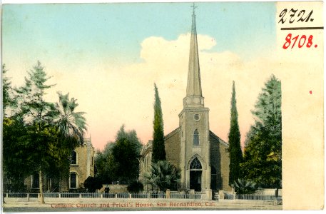 08108-San Bernardino-1906-Catholic Church and Priests House-Brück & Sohn Kunstverlag