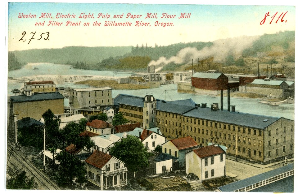 08116-Oregon-1906-Woolen Mill, Electric Light, Flour Mill...on the Willamette River-Brück & Sohn Kunstverlag