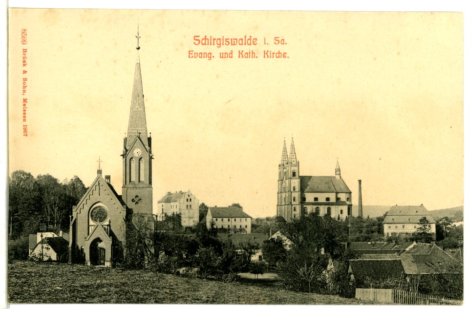 08599-Schirgiswalde-1907-Katholische und Evangelische Kirche-Brück & Sohn Kunstverlag