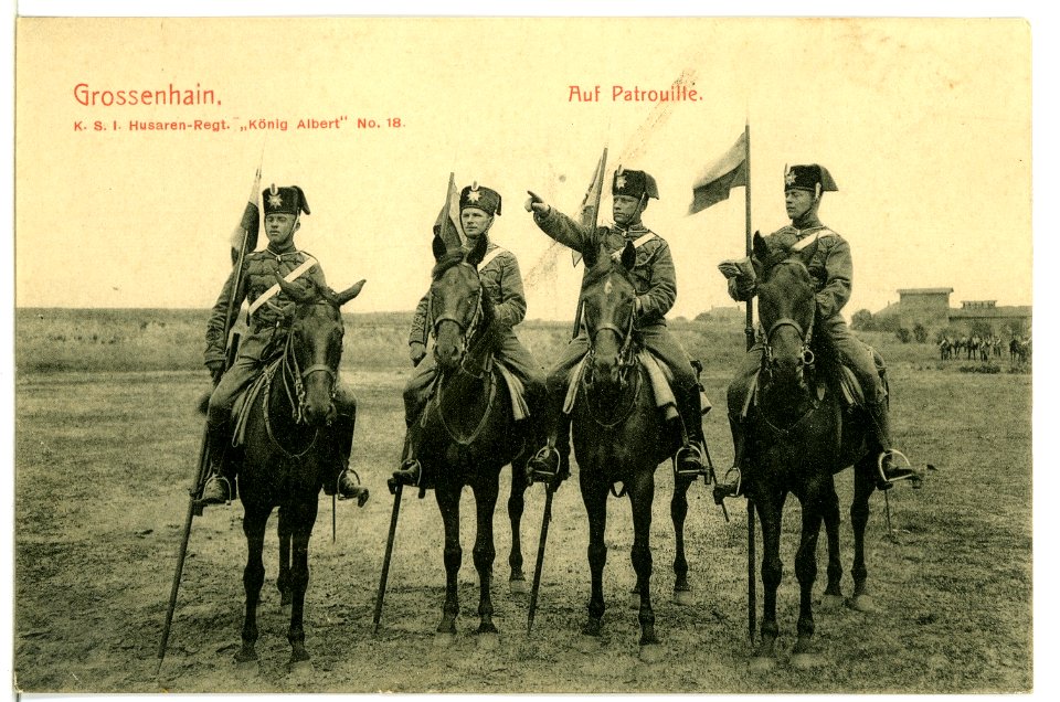 09365-Großenhain-1907-1. Königlich Sächsisches Husaren-Regiment König Albert Nr. 18 Auf Patrouille-Brück & Sohn Kunstverlag