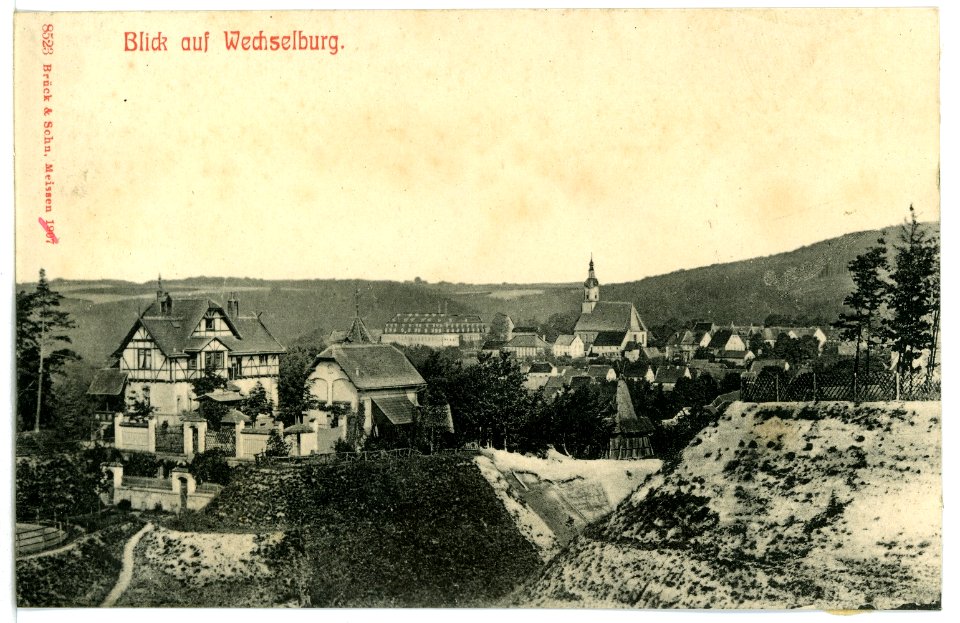 08523-Wechselburg-1907-Blick auf Wechselburg-Brück & Sohn Kunstverlag