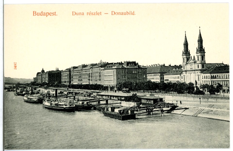 09487-Budapest-1908-Donaubild mit Schiffsanlegeplatz-Brück & Sohn Kunstverlag