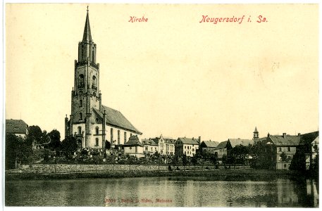 08076-Neugersdorf-1906-Kirche und Teich-Brück & Sohn Kunstverlag