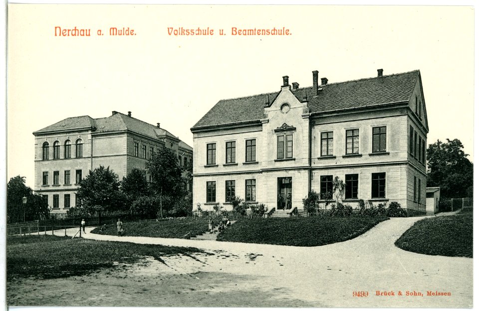 09499-Nerchau-1908-Volksschule und Beamtenschule-Brück & Sohn Kunstverlag