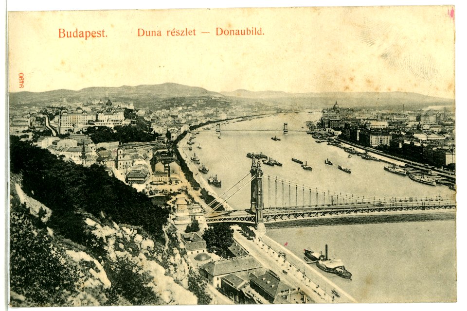 09489-Budapest-1908-Blick auf die Donau mit Schiffen-Brück & Sohn Kunstverlag