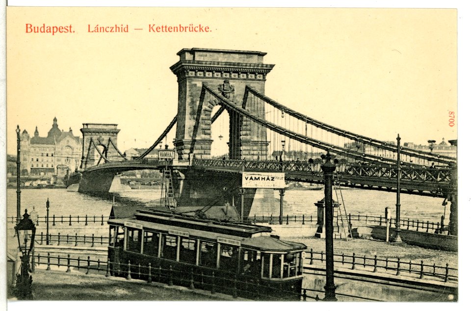 08700-Budapest-1907-Kettenbrücke mit Straßenbahn-Brück & Sohn Kunstverlag