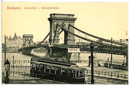 08700-Budapest-1907-Kettenbrücke mit Straßenbahn-Brück & Sohn Kunstverlag