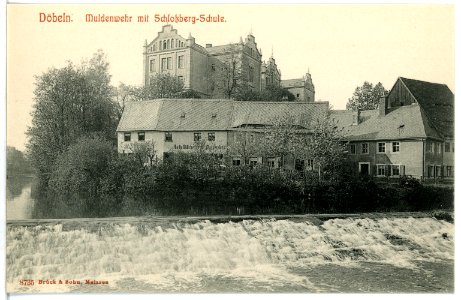 08735-Döbeln-1907-Muldenwehr mit Schloßberg - Schule-Brück & Sohn Kunstverlag