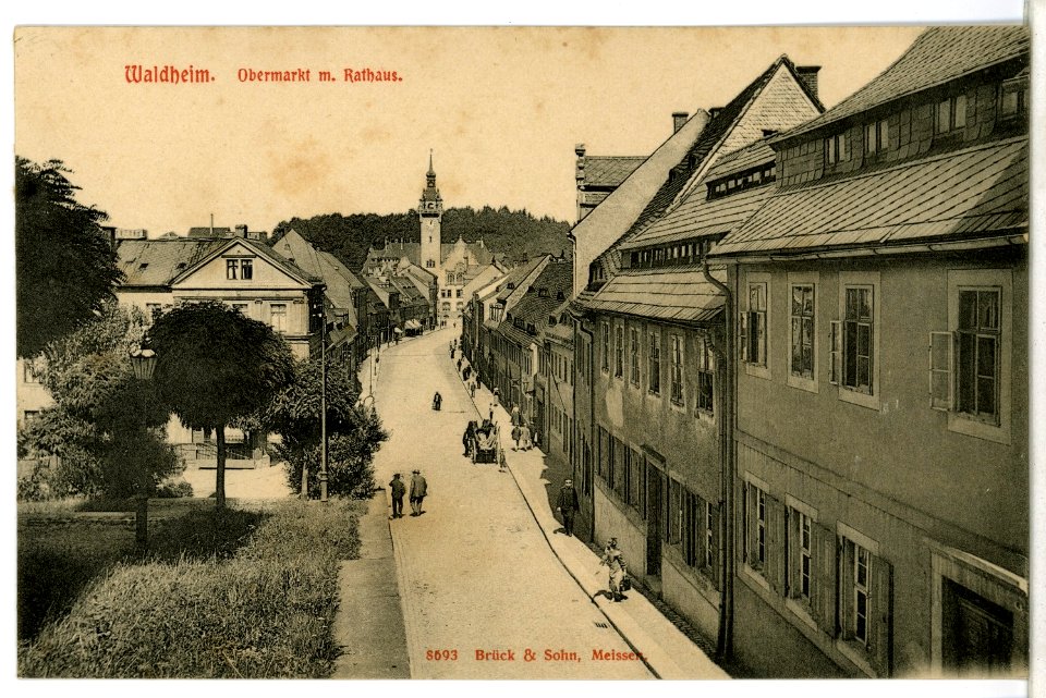 08693-Waldheim-1907-Obermarkt mit Rathaus-Brück & Sohn Kunstverlag
