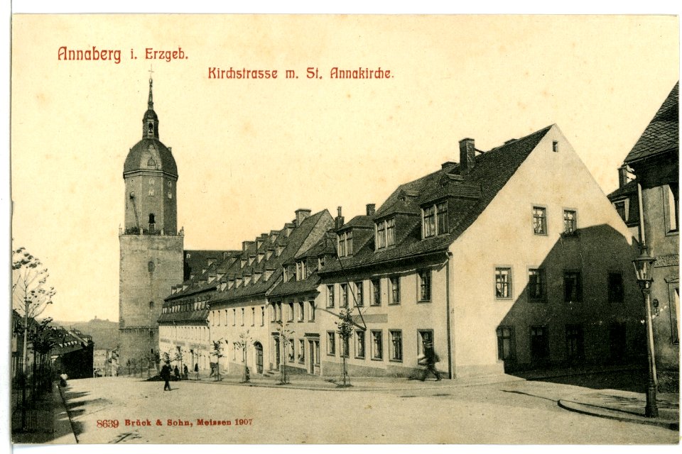 08639-Annaberg-1907-Kirchstraße mit St. Annakirche-Brück & Sohn Kunstverlag