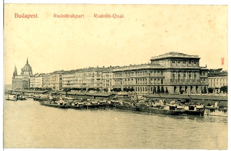 07908-Budapest-1906-Rudolfs-Quai mit Lastschiffen-Brück & Sohn Kunstverlag