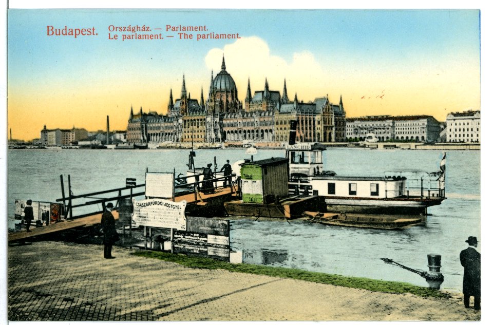 08704-Budapest-1907-Parlament mit Donaufähre-Brück & Sohn Kunstverlag