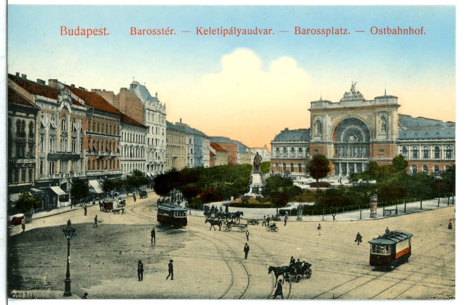 09242-Budapest-1907-Ostbahnhof mit Straßenbahnen - Barooplatz-Brück & Sohn Kunstverlag