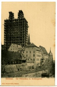 08715-Meißen-1907-Schloßberg mit Dombaugerüst-Brück & Sohn Kunstverlag