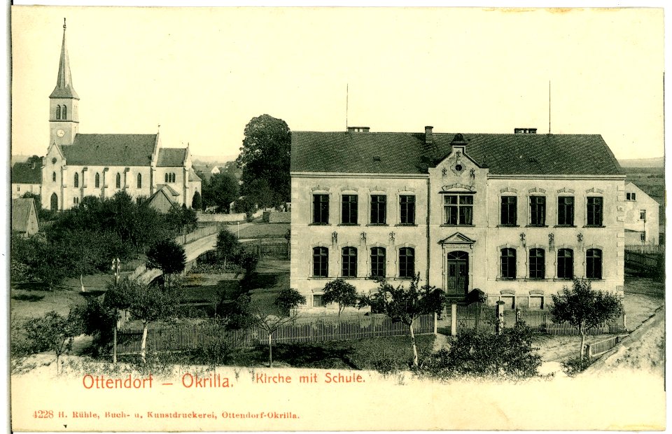 04228-Ottendorf-Okrilla-1903-Kirche und Schule-Brück & Sohn Kunstverlag