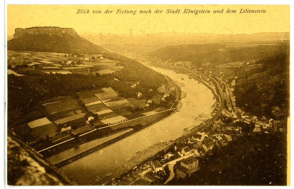 08526-Königstein-1907-Blick von der Festung nach der Stadt Königstein und dem Lilienstein-Brück & Sohn Kunstverlag