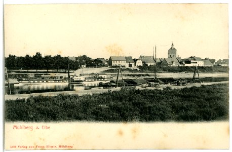 04459-Mühlberg-1903-Blick nach Mühlberg - Elbe mit Damfer Pirna-Brück & Sohn Kunstverlag