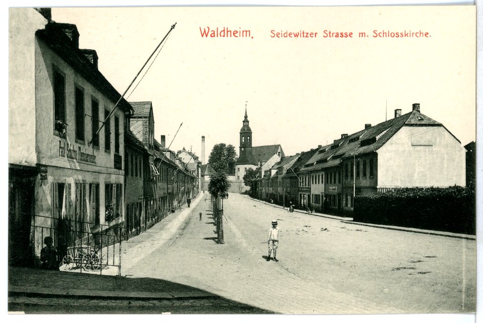 08692-Waldheim-1907-Seidewitzer Straße mit Schloßkirche-Brück & Sohn Kunstverlag