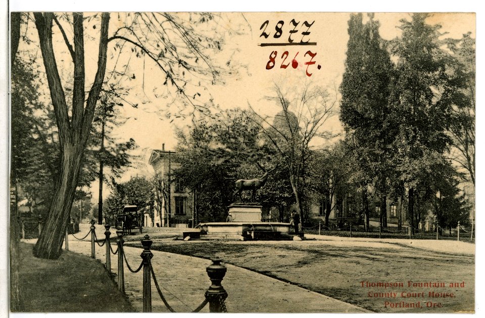 08267-Portland, Ore.-1906-Thompson Fountain and County Court house-Brück & Sohn Kunstverlag