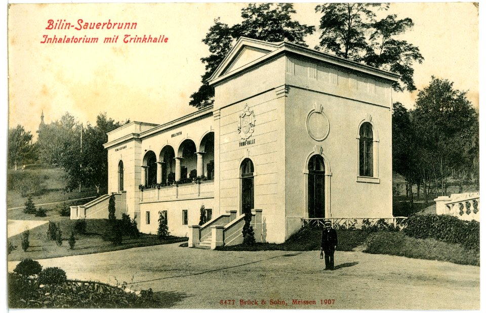 08477-Bilin-1907-Sauerbrunn - Inhalatorium mit Trinkhalle-Brück & Sohn Kunstverlag