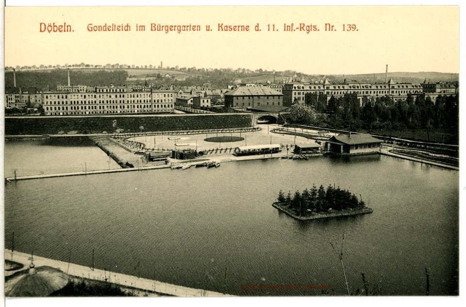 08733-Döbeln-1907-Gondelteich im Bürgergarten - Kaserne des 11. Infanterie-Regiments-Brück & Sohn Kunstverlag