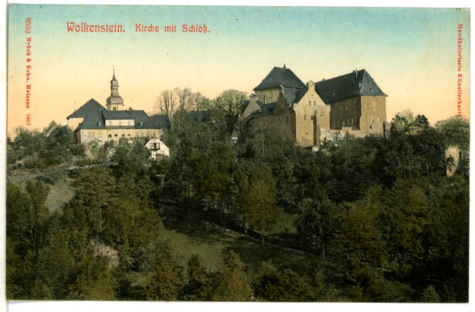 08552-Wolkenstein-1907-Kirche mit Schloß-Brück & Sohn Kunstverlag