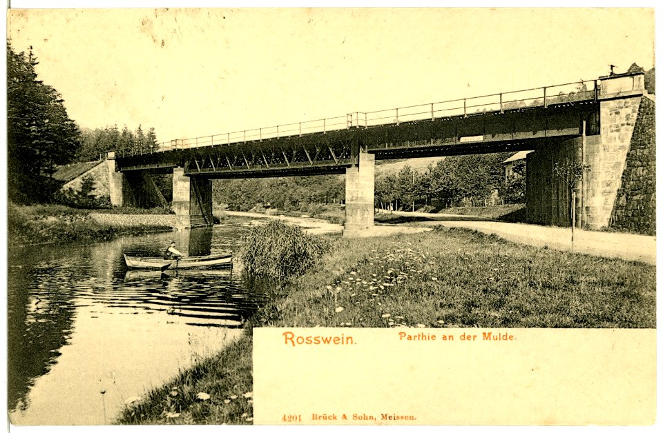 04201-Roßwein-1903-Muldenbrücke mit Ruderkahn-Brück & Sohn Kunstverlag