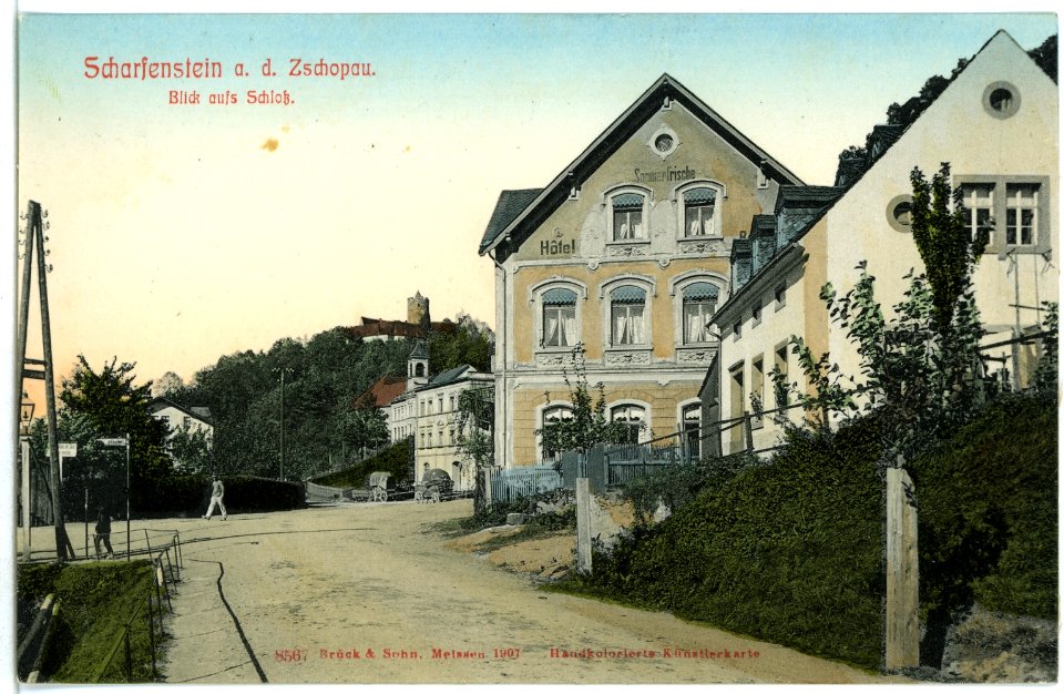 08567-Scharfenstein-1907-Blick aufs Schloß-Brück & Sohn Kunstverlag