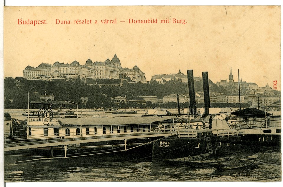 07915-Budapest-1906-Donau mit Dampfer und Burg-Brück & Sohn Kunstverlag
