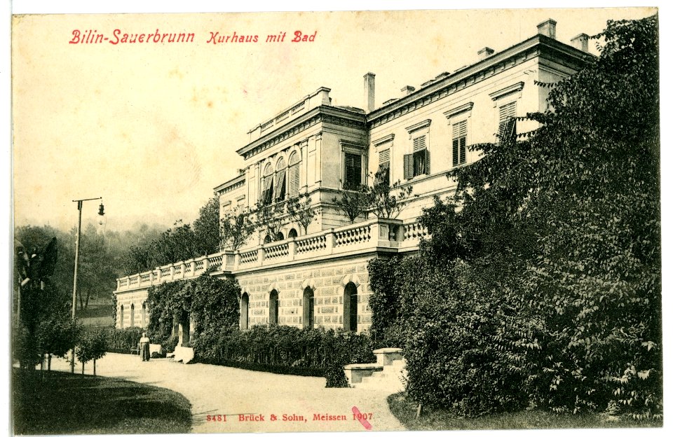 08481-Bilin-1907-Sauerbrunn Kurhaus mit Bad-Brück & Sohn Kunstverlag