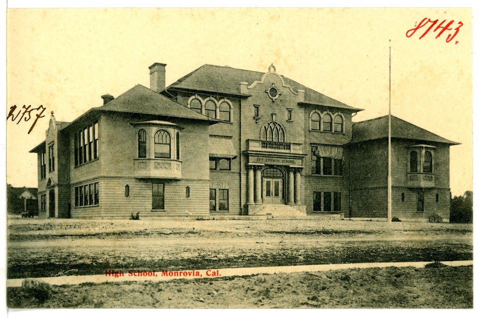 08143-Monrovia-1906-High School-Brück & Sohn Kunstverlag