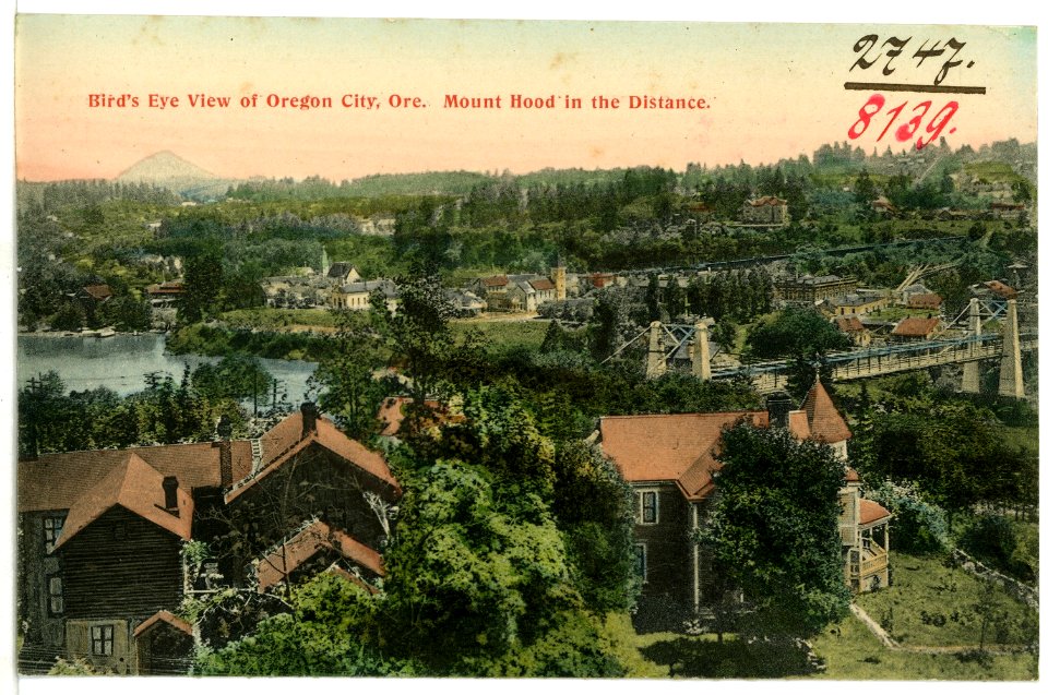 08139-Oregon City-1906-Birds Eye View of Oregon City, Mount Hood in the Distance-Brück & Sohn Kunstverlag