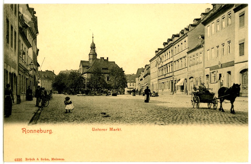 04226-Ronneburg-1903-Unterer Markt mit Pferdewagen-Brück & Sohn Kunstverlag
