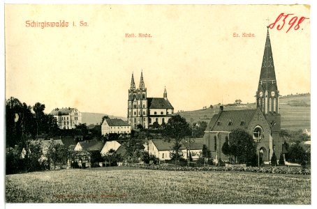 08598-Schirgiswalde-1907-Katholische und Evangelische Kirche-Brück & Sohn Kunstverlag