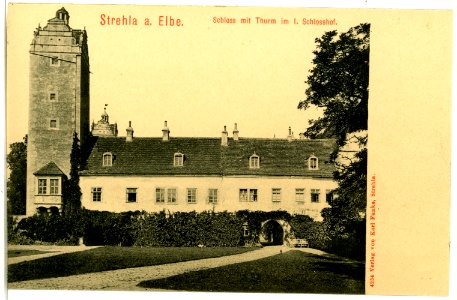 04254-Strehla-1903-Schloß mit Turm und 1. Schloßhof-Brück & Sohn Kunstverlag