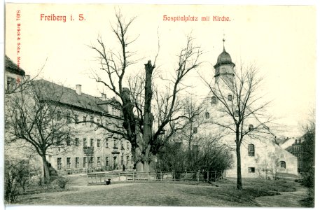 08494-Freiberg-1907-Hospitalplatz mit Kirche-Brück & Sohn Kunstverlag
