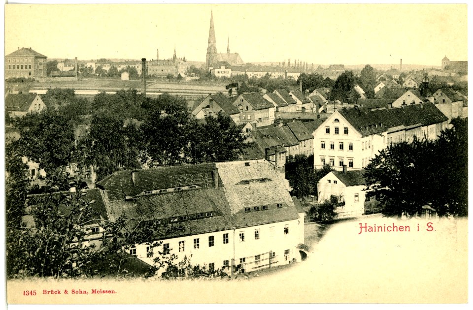 04345-Hainichen-1903-Blick auf die Stadt und Kirche-Brück & Sohn Kunstverlag